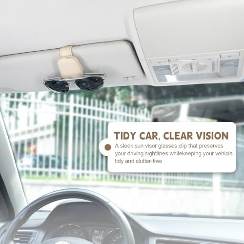 JUSTTOP 2 Pack Sunglasses Holders for Car, Magnetic Leather Buckle Sun Visor Sunglass Clip, Ticket Card Clip Sunglasses Mount, Car Interior Accessories for Men and Women (Beige) - Image 6
