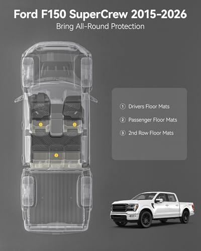 3W Floor Mats for 2015-2026 Ford F150/ F-150 Lightning SuperCrew Cab (w/Fold Flat Storage) - Image 4