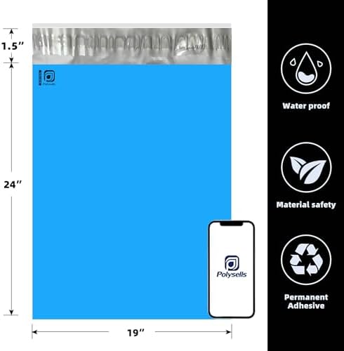 POLYSELLS 200 pcs 19x24 Inches Blue Poly Mailers Shipping Envelopes, Strong Adhesive Sealing, Waterproof, and Tear-resistant Postal Mailing Bags for Clothing, Books, and Accessories - Image 2