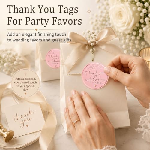 100PCS Thank You for Celebrating with Me Stickers, Rose Gold Pink Wedding Favor Labels for Bridal Shower, Baby Shower, Engagement Party, Gift Bags & Invitations 1.6 Inch (Pink Rose, with Me) - Image 6