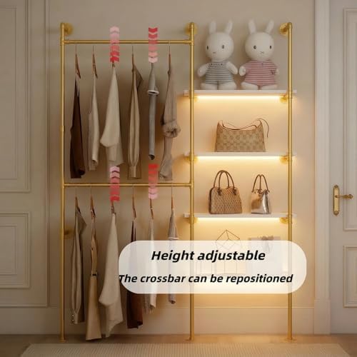 Industrial Pipe Clothing Rack with LED Lights& Shelves - Image 4