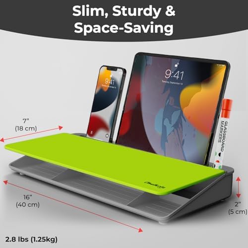 Chalkola Neon Green Glass Desktop Whiteboard with Storage - Dry Erase Board - Image 2