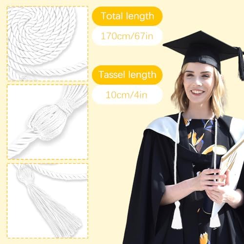 20pcs Cords for Graduation Bulk 2026 White Cords for Graduation Graduation Cords Ropes for Graduation Graduation Accessories 67" Long Braided Cords for 2026 Graduation Decorations Bachelor Gown - Image 2