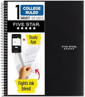 Five Star Spiral Notebook Plus Study App, 1 Subject, College Ruled Paper, 100 Sheets, 8-1/2" x 11", School, Black (72057) by FiveStar