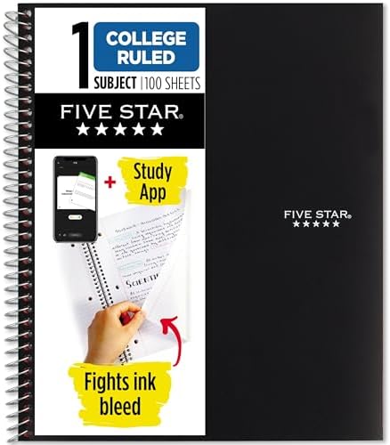 Five Star Spiral Notebook Plus Study App, 1 Subject, College Ruled Paper, 100 Sheets, 8-1/2" x 11", Forest Green (72055) (Pack of 12) by FiveStar