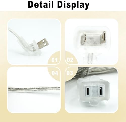 Clear Extension Cord 10 FT 2 Pack, Indoor Thin 2 Prong Extension Cord with Flat Plug, Slim Extension Cable for Christmas Lights, Lamps & Holiday Lighting (18AWG, 10A/125V) - Image 3
