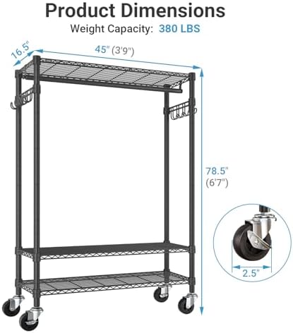 VIPEK R3 Plus Rolling Clothes Rack Heavy Duty Closet for Hanging Clothes - Image 5