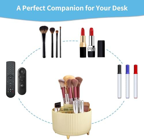 Marbrasse Desk Organizer, 360-Degree Rotating Pen Holder, Desk Organizers and Accessories with 5 Compartments Pencil Holder, Art Supply Storage Box Caddy for Office, Home (Yellow) - Image 6