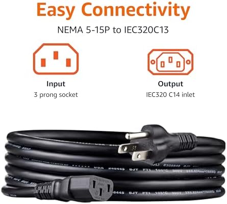 Amazon Basics PC Power Cord, 10 feet, Compatible with Monitor, Computer, TV, 3 Prong, 18 AWG, 125 Volts, Black, 5-Pack - Image 3