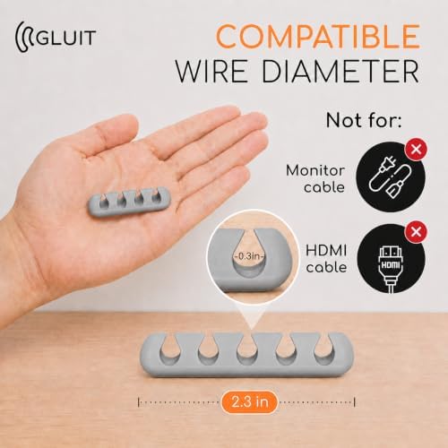 Cord Organizer for Desk, Nightstand Cable Holder, 5 Pack, Multislot, Grey - Image 4