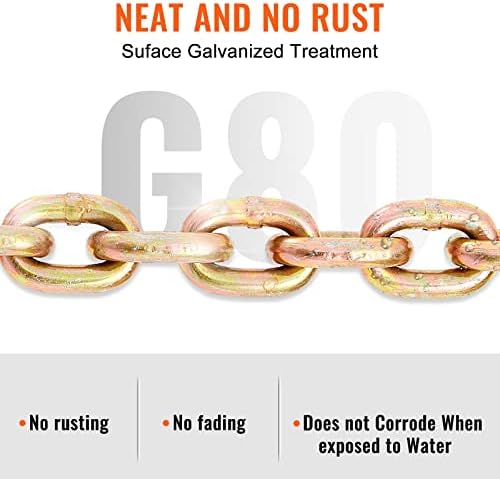 VEVOR Transport Binder Chain, 5/16''x20' Tow Chain with Grab Hooks, 4900lbs Safe Working Load, G80 Heavy Duty Chain, Logging Chain for Transporting Towing, Tie Down Binding Equipment - Image 4
