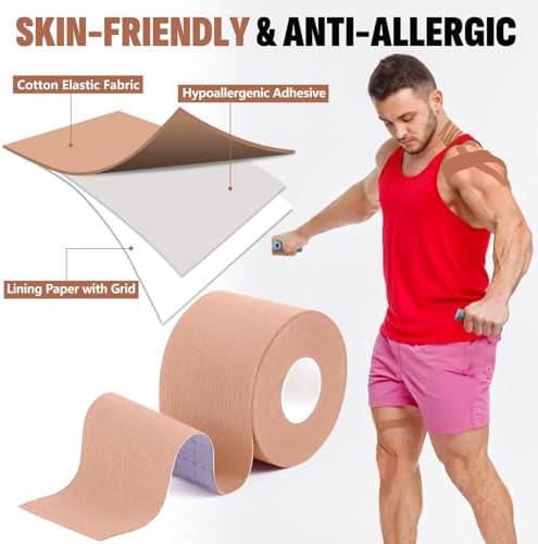 5 Rolls Skin Color Kinesiology Tape, 2 inch x 16.4 Feet Kinetic Tape - Image 3