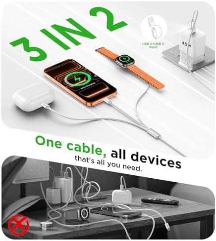 Travel Essentials for Apple Watch Charger,iPhone Charger,3 in 2 Type C/Lightning/Magnetic Travel Charging Cable,Portable Multi Charging Cable for Apple Watch, iPhone 18‑11,Samsung S26,Car–4ft - Image 5