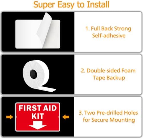 First Aid Sign, (2 Pack) Self Adhesive First Aid Kit Sign for Wall, Aluminum Metal Signs With 2 Pre-drilled Holes (9 x 6 inches, Red/White) - Image 4