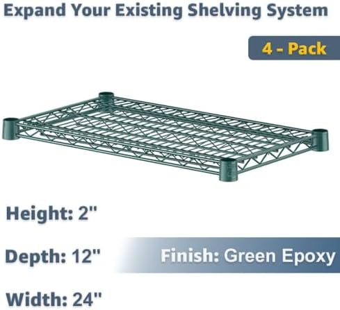 12"x24" Green Wire Shelf 4-Pack | NSF Commercial Heavy Duty Storage Rack Add-On Shelving - Image 2