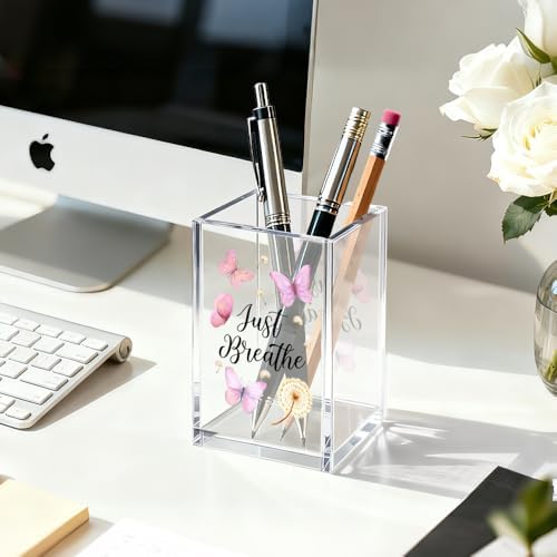 Just Breathe Acrylic Makeup Brush Holder Pen Holder Desk Organizer - Image 3