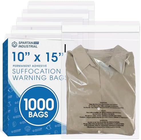 10" X 15" (1000 Count) Self Seal Clear Poly Bags with Suffocation Warning by SpartanIndustrial