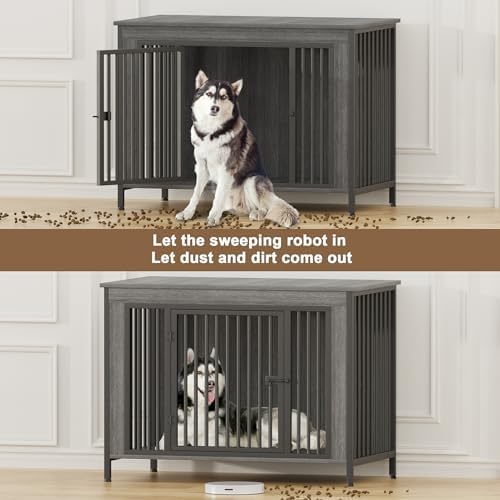 EasyCom 47.24" Dog Crate Furniture for 1 or 2 Dogs, 65-92 Pounds, Dark Grey - Image 3