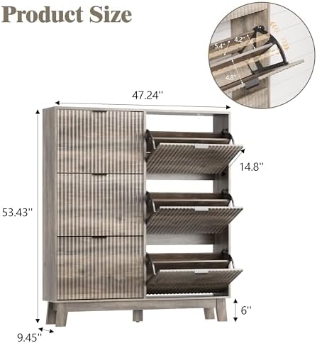 HUANLEGO Shoe Cabinet Storage for Entryway with 6 Flip Drawers, Grey - Image 2