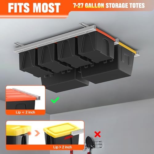 TORACK Garage Ceiling Bin Storage Rack, Overhead Tote Storage Rail System - Image 3