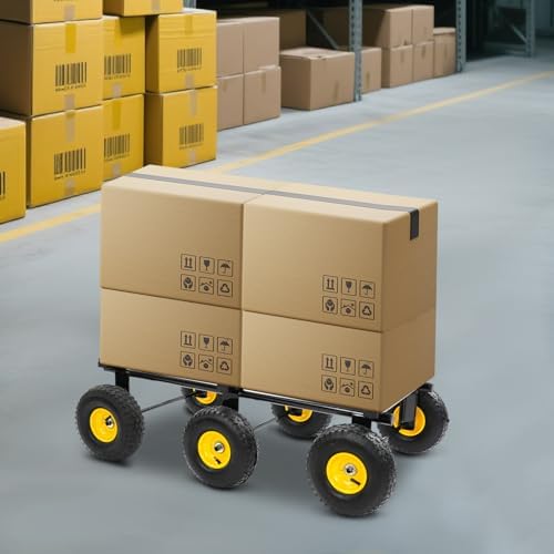 Heavy Duty Dolly 1200 lbs Capacity, 6-Wheel Foldable Utility Cart with 10" Inflatable Tires, Carbon Steel Platform Dolly for Moving Furniture, Equipment, Warehouse Use (Black) - Image 4