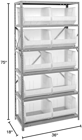 Quantum Storage Systems QSBU-270CL Giant Open Hopper Steel Shelving System, 18" D x 36" W x 75" H, with 6 Shelves and 10 QUS270 Bins, Clear - Image 2
