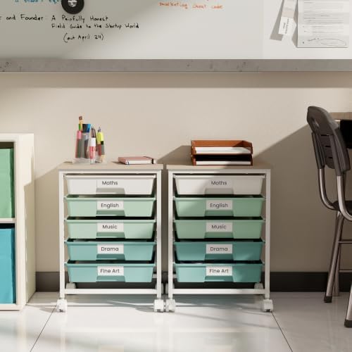 Giantex 5 Drawers Rolling Cart with Wheels, Wood Top, Sturdy Frame - Image 2