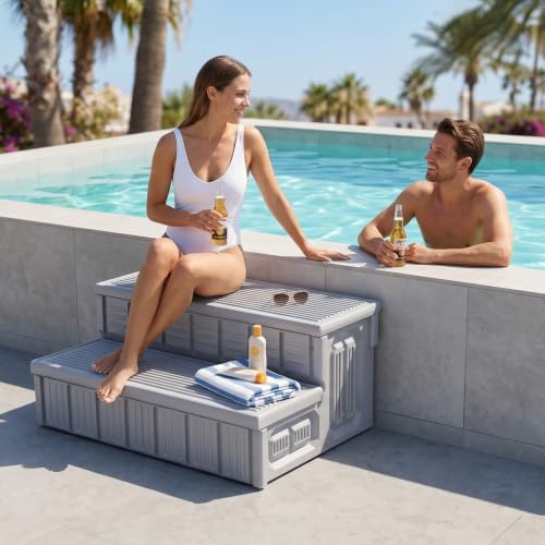 Hot Tub Steps, Outdoor Spa Steps with Storage, Non-Slip & Sturdy Hot Tub Stairs, 36 Inches Long (Light Gray) - Image 5