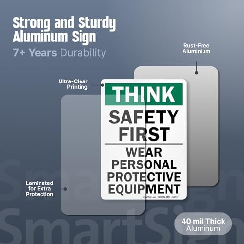 SmartSign - S-2917-AL-14 "Think Safety First - Wear Personal Protective Equipment" Sign | 10" x 14" Aluminum 10" x 14" Non-Reflective Aluminum - Image 3