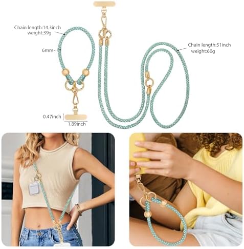 Crystal Phone Strap Crossbody and Wrist Lanyard, Anti Theft Layered & Wrist Strap Cell Phone Neck for Women - Image 6