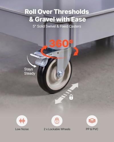 VEVOR Utility Cart, 550 lbs Capacity, 2 Tier Service Cart with 360° Swivel & Fixed Wheels (2 with Brakes), Heavy Duty Plastic Rolling with Storage Tray, Tool Storage for Garage Warehouse Workshop - Image 4