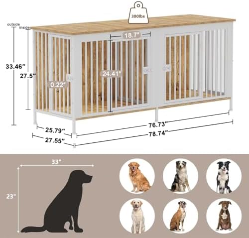 EasyCom 78.74" Dog Crate Furniture for 1 or 2 Dogs, 35-60 Pounds, White - Image 5