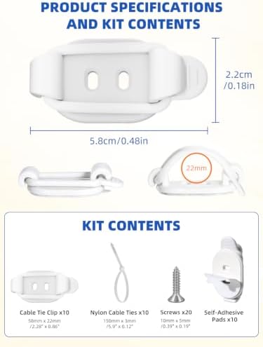 10 Pack Adhesive Cable Clips, Adjustable Cable Management Clips White - Image 2