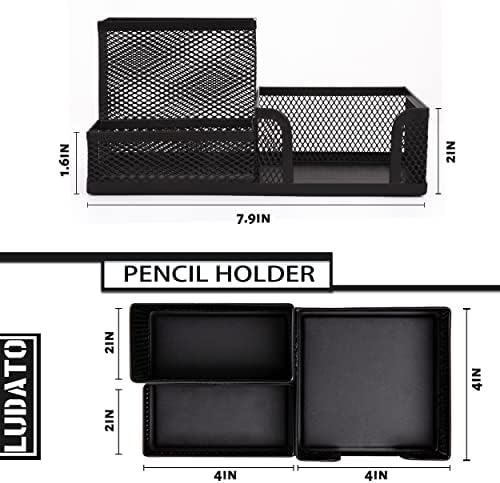 Ludato 2 Pieces Mesh Pen Holder Desk Organizers and Accessories for Desk，3 Compartments Black Pencil Holder for Office Supplies， Gifts for Colleague - Image 2
