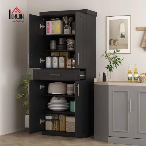 HOMCOM 72" Kitchen Pantry Cabinet Freestanding Storage Cabinet Black - Image 2