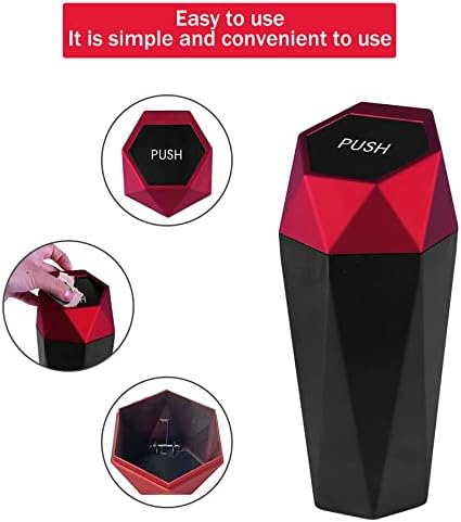 JUSTTOP Car Trash Can with Lid, Easy to Clean, Diamond Design Small Automatic Portable Trash Can, Used in Car Home Office Interior Accessories, 2PCS (Red) - Image 3