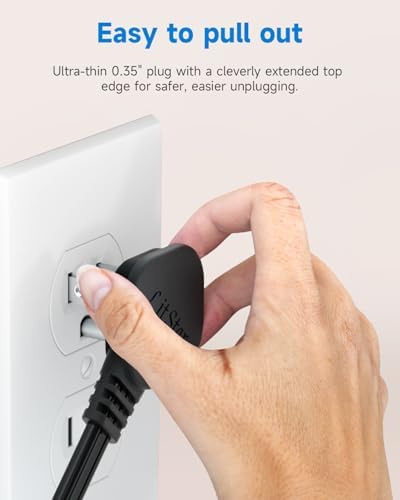 6Ft Flat Plug Short Extension Cord, 90-Degree Plug Low Profile Power Adapter, 3-Prong Indoor Grounded Small Extension Cord Black 16AWG 13A 1625W 2 Pack - Image 5
