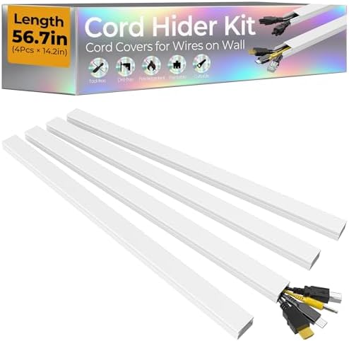 56.7in TV Cord Hider Wall, Cord Covers for 2-4 Wires on Wall, Self-Adhesive TV Cable Hider Wall, Paintable Wire Hider Wire Covers for Cords on Wall, TV Cable Management Raceway, W0.95 H0.55in, White by Wuitaouy