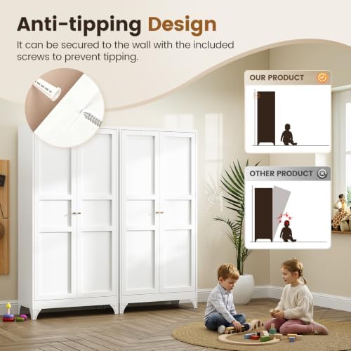 Yizosh Metal Storage Cabinet Kitchen Pantry Cabinet 4 Adjustable Shelves Kitchen Pantry Cabinet for Livingroom Pantry Bathroom Kitchen 75.6" H x 35.6" W x 17.7" D White - Image 7