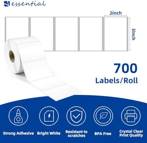 ESSENTIAL 3" x 2" Direct Thermal Labels, 1" Core (1400 Labels, 2 Rolls) - Image 2
