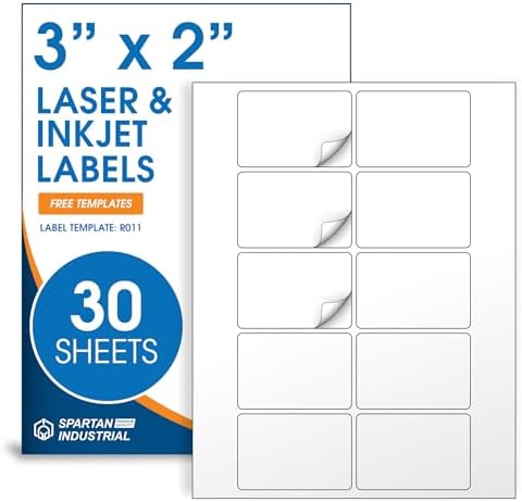 3" X 2" Matte White Printable Shipping Labels (30 Sheets, 300 Stickers) by SpartanIndustrial