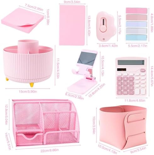 Gawsey Desk Organizers and Accessories with Desk Organizer 360° Rotating Pen Holder and Office Supplies, Cute Stationery Supplies Set (Pink) - Image 3