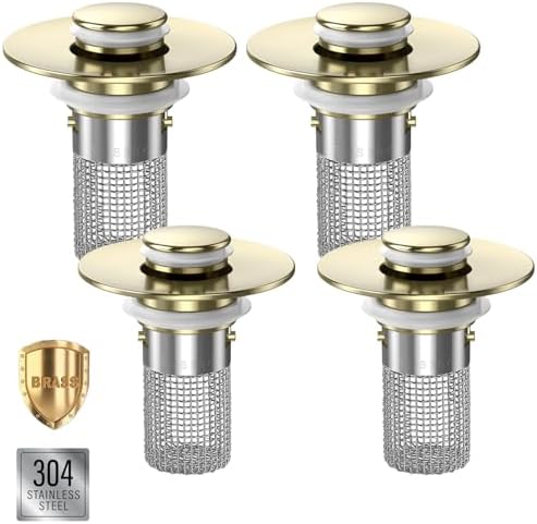 Bathroom Sink Drain Strainer,(4PCS) Pop-up Sink Drain Strainer with Removable Stainless Steel Strainer Basket Hair Catcher, Bathroom Sink Strainer for Bathroom Sink Stopper Replacement by Makelifebetter