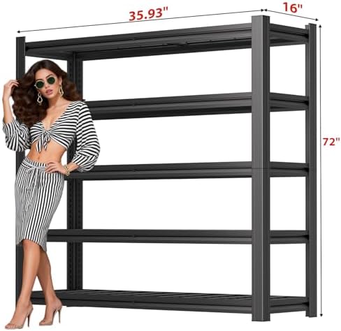 5-Tier Metal Garage Shelving Unit | Adjustable Garage Shelving, Store Shelving, 4,000LBS Capacity, Easy to Assemble,Ideal for Garage and Basement Storage(72H*36.03W*16D) - Image 2