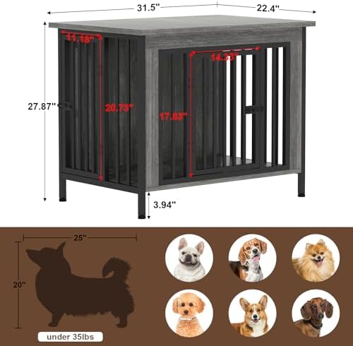 EasyCom 31.5" Dog Crate Furniture for 1 or 2 Dogs, 20-35 Pounds, Dark Grey - Image 5