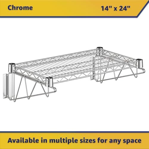 14" x 24" Wire Chrome Wall Mount Shelf, Commercial Fixed Wall Mount Rack, NSF, Metal Floating Shelving for Kitchen, Stock Rooms, Home and Hotel - Image 3