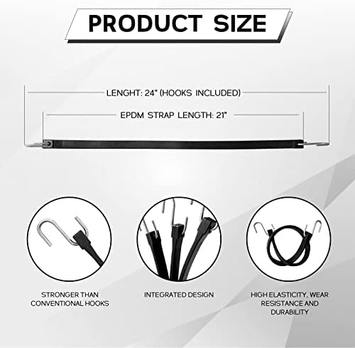 ROBLOCK 21" Rubber Tarp Straps with 150% Max Stretch, 100% EPDM Bungee Cords with Metal Crimped S Hooks, Ideal for Securing Tarps, Cargo, Canvases, Weatherproof (10 Pack) - Image 6