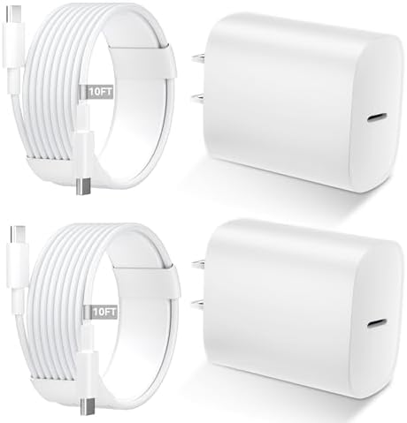 Phone 16 15 Charger Fast Charging Type C Chargers USB C Charge Block with 2 Pack 10FT USB C Cable Nylon Braided for Phones 16/16 Plus/16 Pro/16 Pro Max/Phone 15/15 Pro Max/Pad Pro,White by DiHines