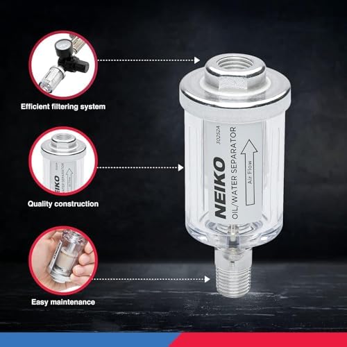 NEIKO 30252A Water and Oil Separator for Air Line | 1/4" NPT Inlet and Outlet | 90 PSI | Air Compressor and Air Tool Accessory | Protect Lifespan of Pneumatic Tools | Water Moisture Filter Dryer - Image 4