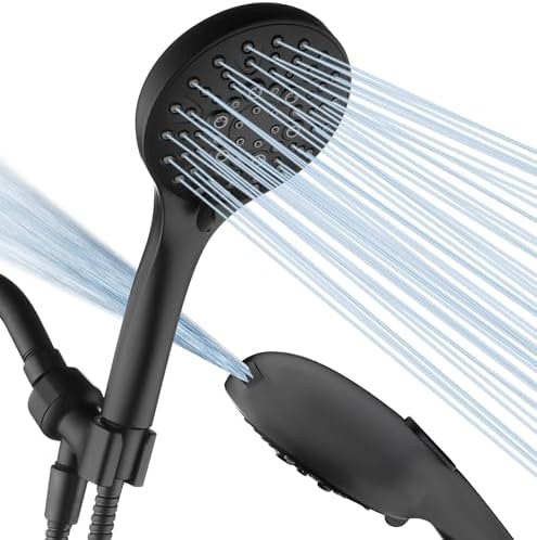 BRIGHT SHOWERS High Pressure Shower Head with Handheld, 9 Spray Settings Showerhead Built in Power Wash to Clean Tub and Pets, Extra Long 69" Hose, Adjustable Bracket, Matte Black by BRIGHTSHOWERS